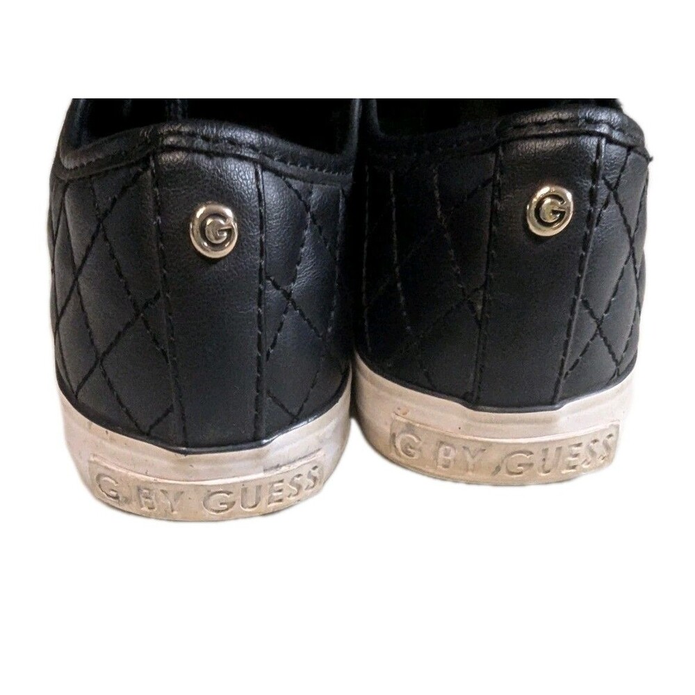 G by GUESS Backer Black Quilted Sneakers Gold Hardware Faux Leather Low Top 7M - Picture 5 of 13